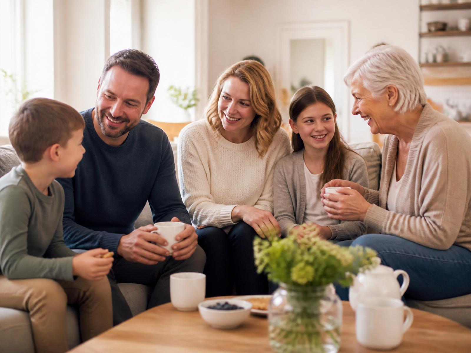A family sharing tea together at home